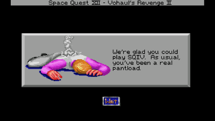"We are glad that you could play SQIV": Diesen Satz werden Neulinge und Rückkehrer in diesem Adventure besonders oft hören. Das beste Gegenmittel: regelmäßig speichern. (Bild: Sierra / Activision / Screenshot: Medienagentur Plassma / Sönke Siemens)